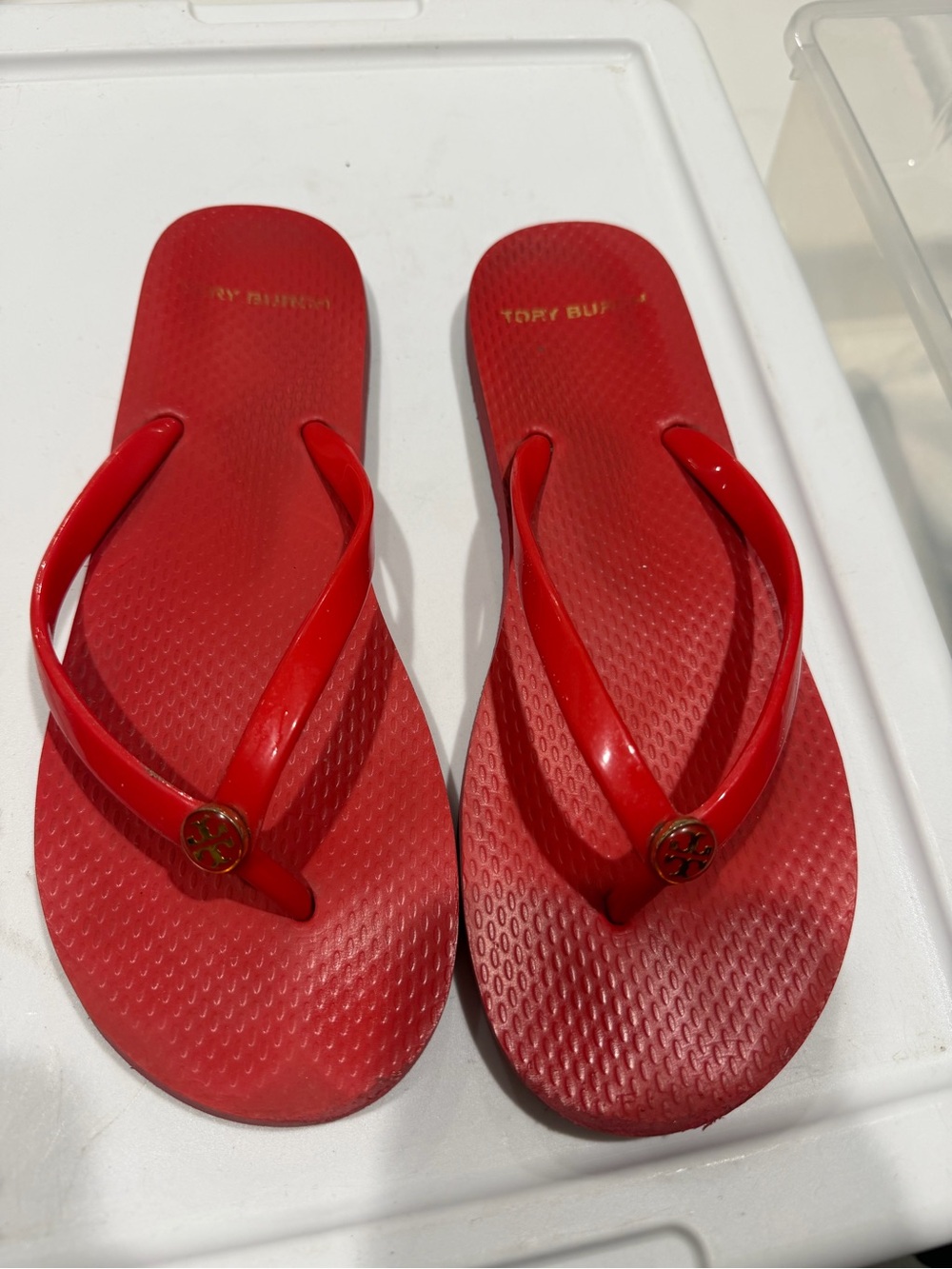 Tory Burch Red Logo Jelly Flip Flop Sandals